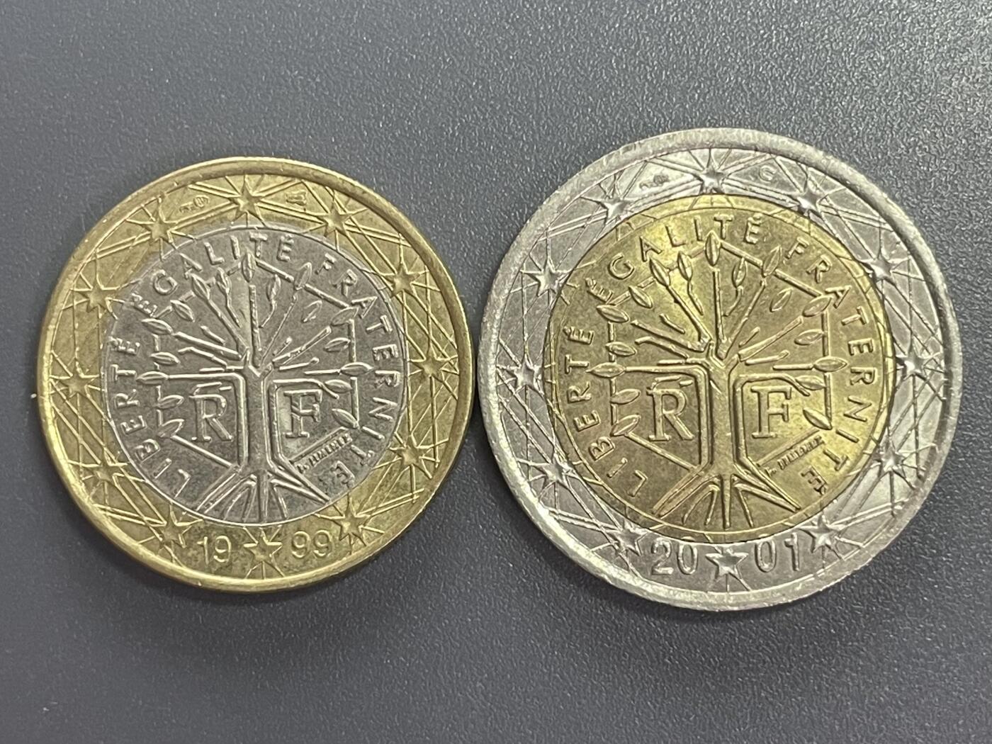 回流1001-2 法国1、2欧元双金属币两枚