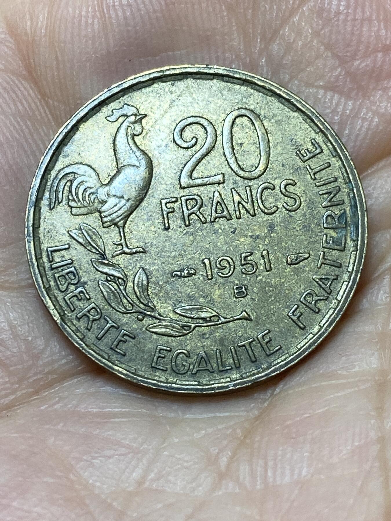 2025年第一百零一场(总第一百二十七场）外国好品散币(免佣金) 法兰西第三共和国1951年20法郎(B标，博蒙莱罗热造)