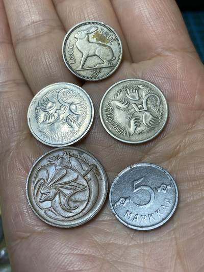 2025年第一百零一场(总第一百二十七场）外国好品散币(免佣金) - 散币5枚：爱尔兰🇮🇪1943年3便士，澳大利亚🇦🇺1966年1981年5分，1976年2分，芬兰🇫🇮1952年5马克