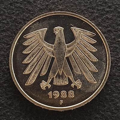 【全场包邮】纯粹捡漏拍464场 - 德国联邦德国1988年F厂5马克