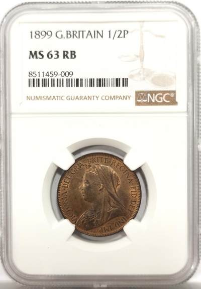 博洋堂世界钱币拍卖第142期（全场包邮） - NGC MS63RB 英国1899年维多利亚半便士铜币