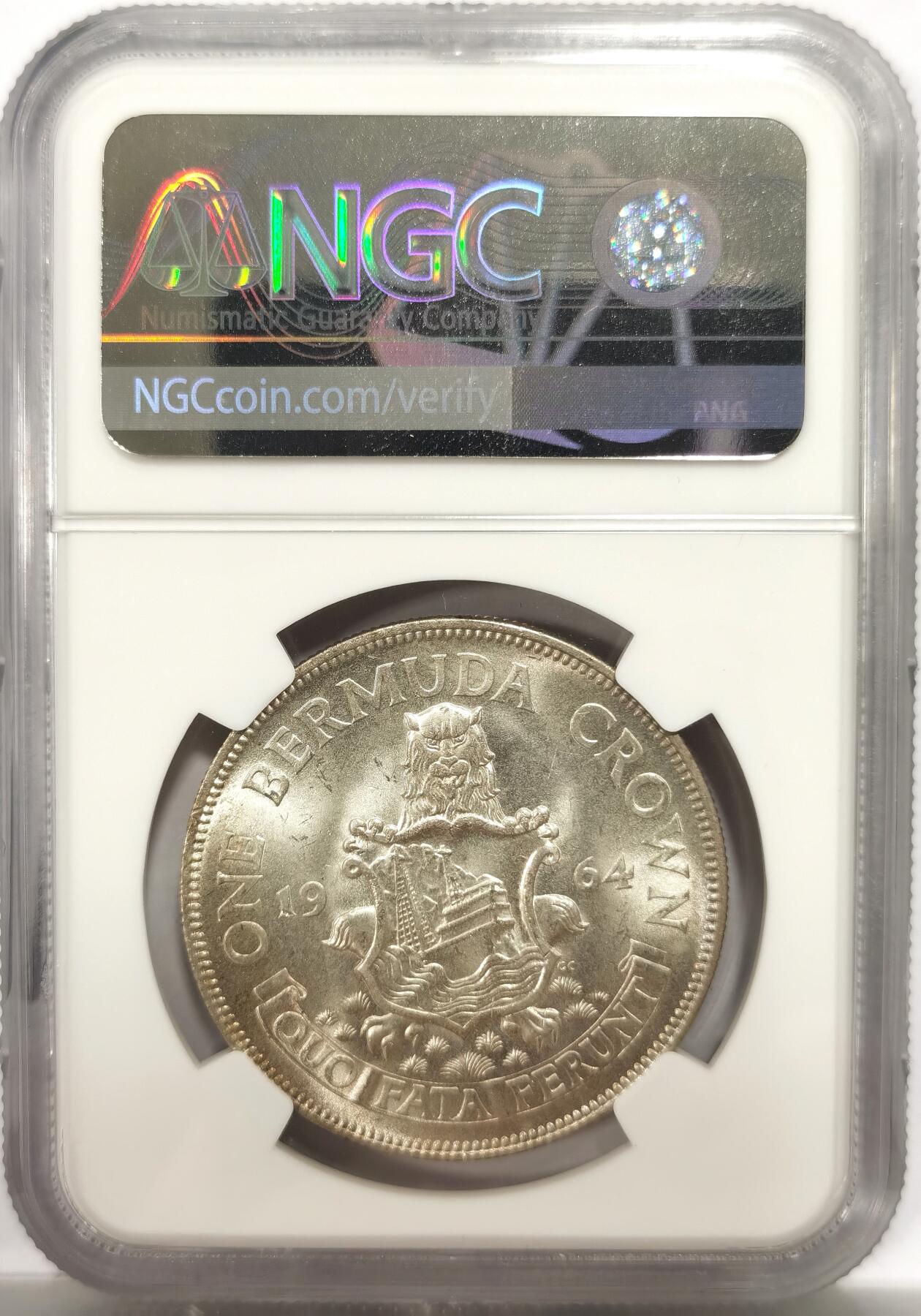 博洋堂世界钱币拍卖第142期（全场包邮） NGC MS64 英属百慕大1964年1克朗银币