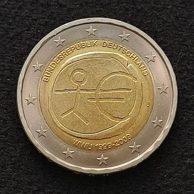 【全场包邮】纯粹捡漏拍464场 - 德国2009年2欧元欧洲货币联盟成立10周年J厂双色纪念币