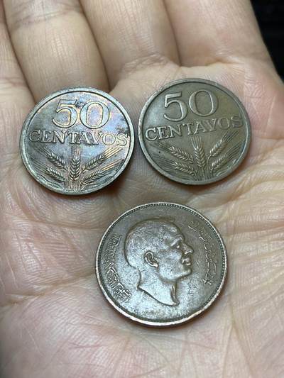 2025年第一百零一场(总第一百二十七场）外国好品散币(免佣金) - 散币3枚：葡萄牙🇵🇹1970年1975年50分，约旦🇯🇴1975年5费尔