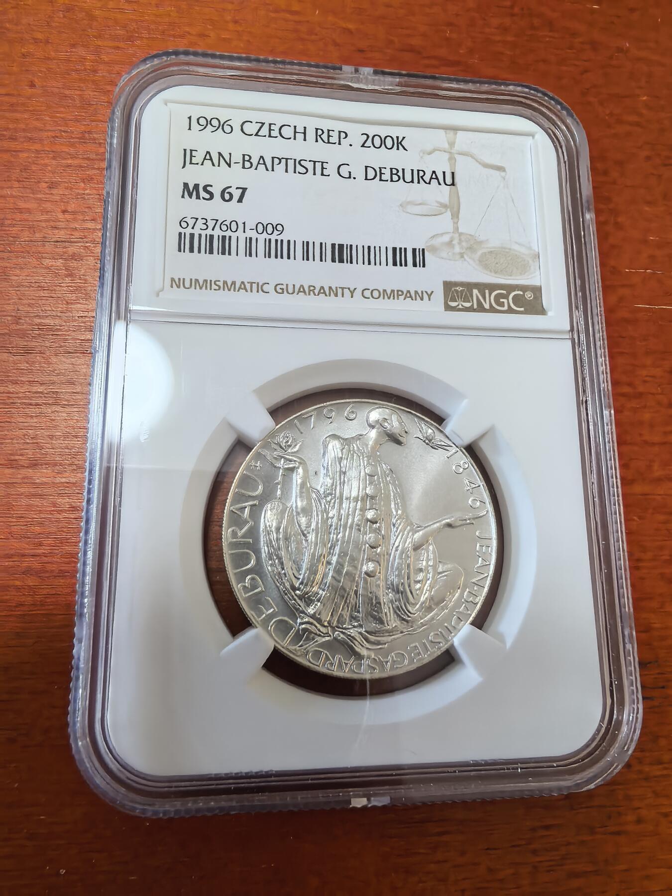 长老汇蛇年精选第五十五场拍卖 1996 捷克让·加斯帕德·德布劳诞辰200周年200克朗银币，NGC MS67，唯一亚军，更高1枚，7000多枚被回收熔毁 