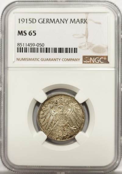博洋堂世界钱币拍卖第142期（全场包邮） - NGC MS65 德国1915年1马克银币
