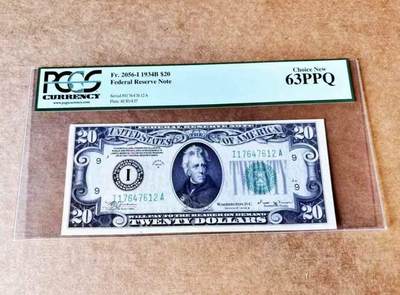【礼羽收藏】🌏世界钱币拍卖第105期 - 美国 1934B 20美金 少见I冠9区 PCGS63EPQ 绿标 