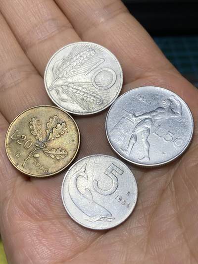 2025年第一百零一场(总第一百二十七场）外国好品散币(免佣金) - 意大利🇮🇹4枚：1953年10里拉，1958年20里拉，1955年50里拉，1954年5里拉