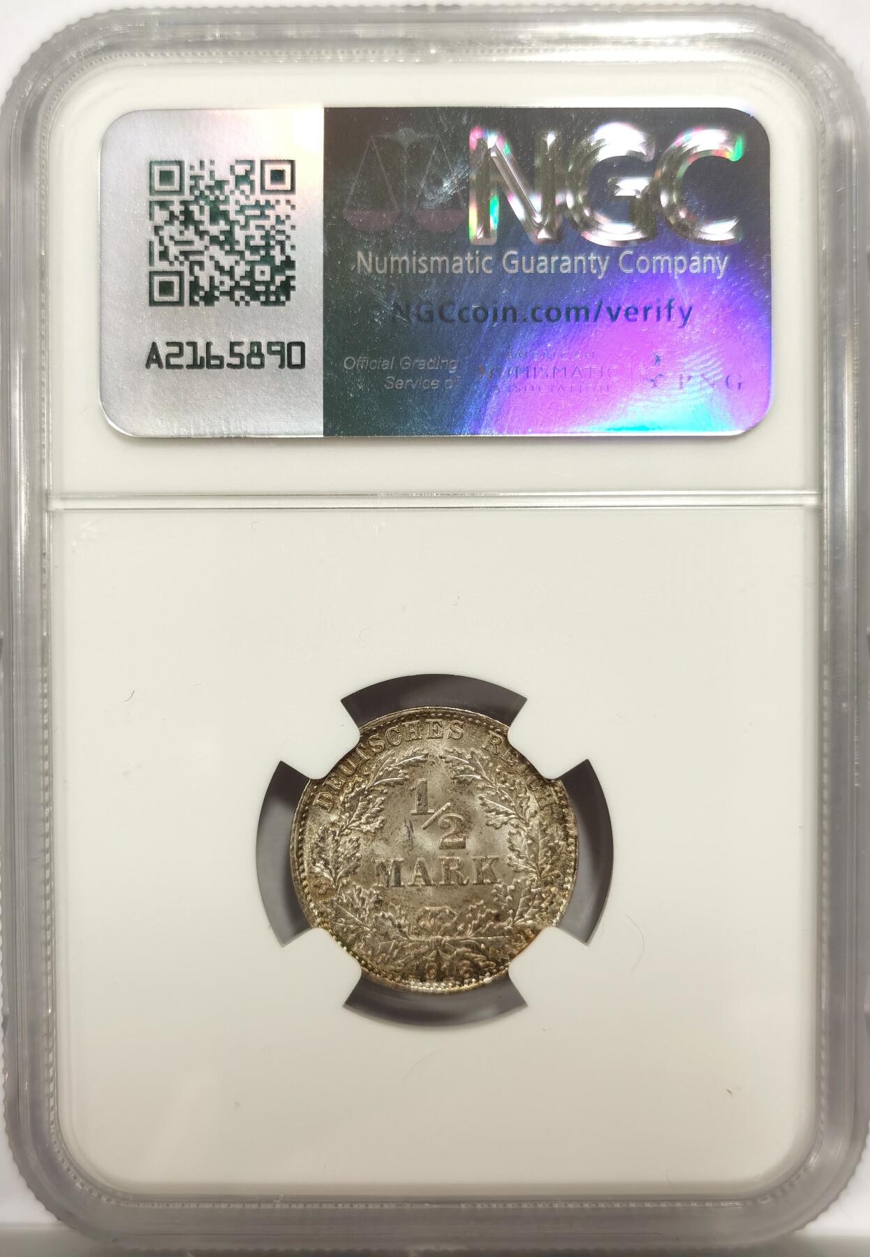 博洋堂世界钱币拍卖第142期（全场包邮） NGC MS65 德国1918年1/2马克银币