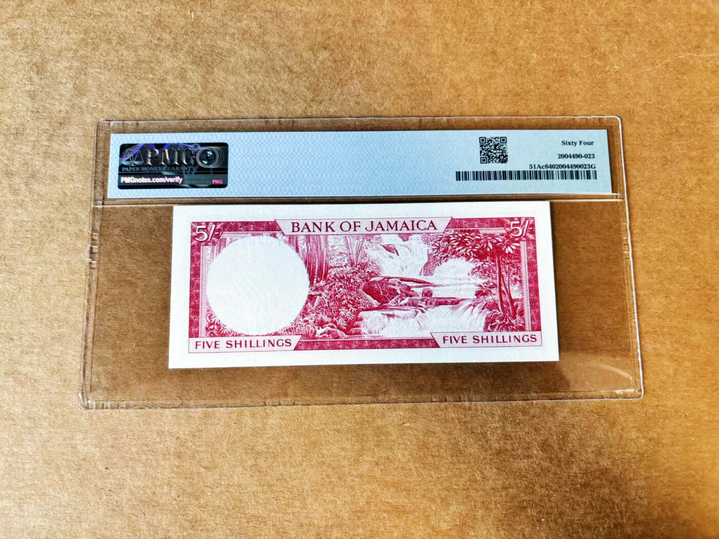 【Blue Auction】世界纸币精拍第734期——18级TOP拍卖/信誉/品质/专业/高效💫 牙买加 1960年5先令 女王 背面风景唯美 PMG64