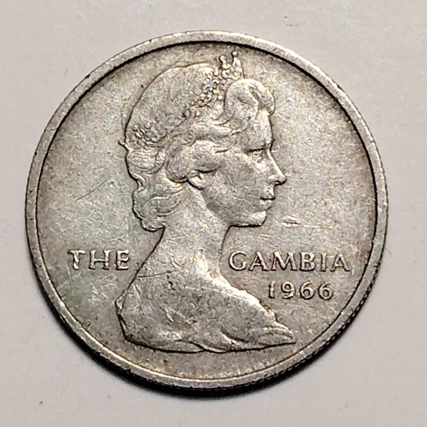 布加迪🐬～世界钱币(上海)🌾第 247 期 /  各国套币和散币 英属冈比亚🇬🇲 1966年 6便士