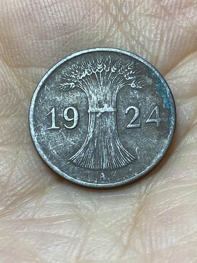 2025年第一百零一场(总第一百二十七场）外国好品散币(免佣金) - 较少见–德意志魏玛共和国1924年1芬尼(地产抵押马克，A标，柏林造)