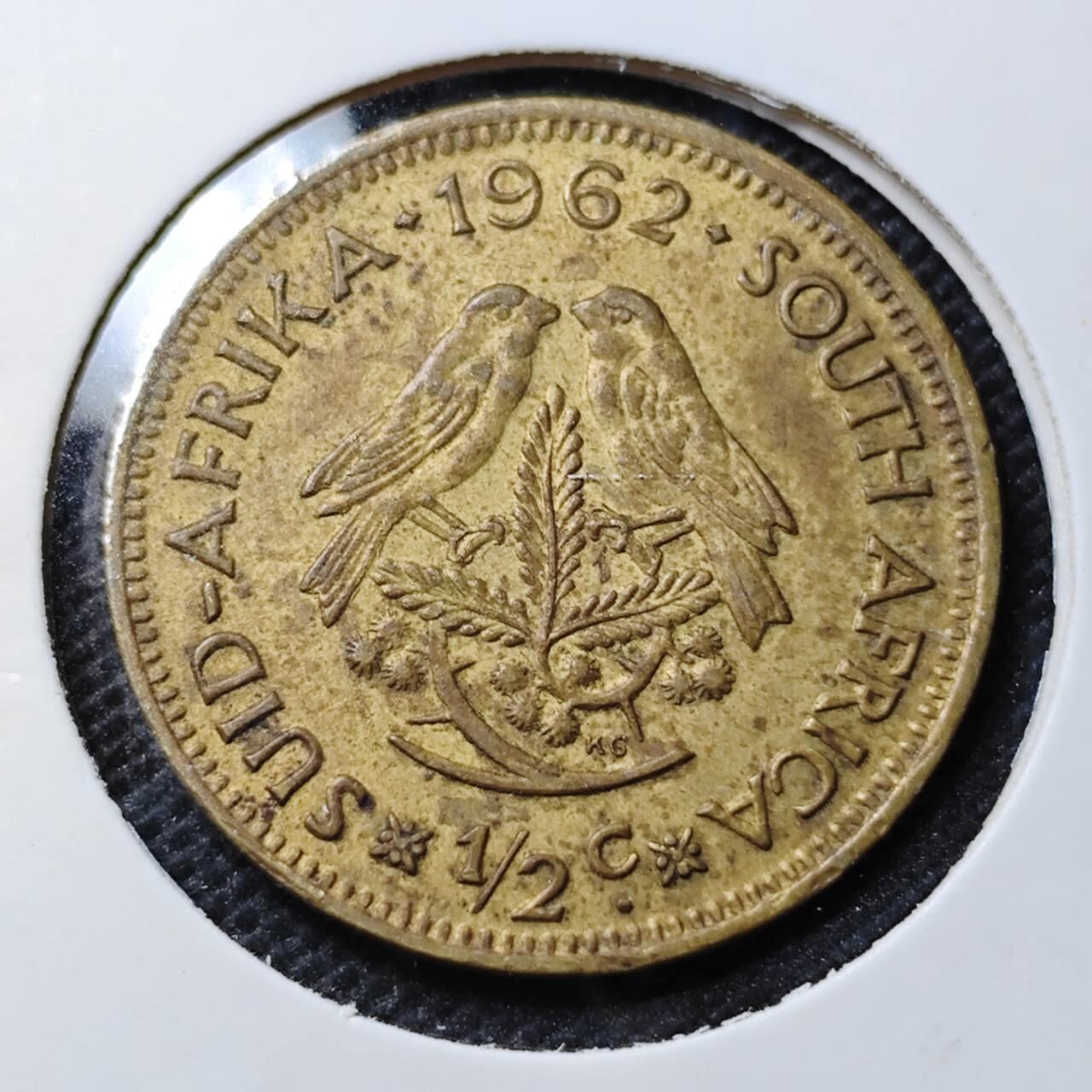 KK钱币收藏小铺 第352场 2月预留时间 周末发货 1962南非1/2分铜币 