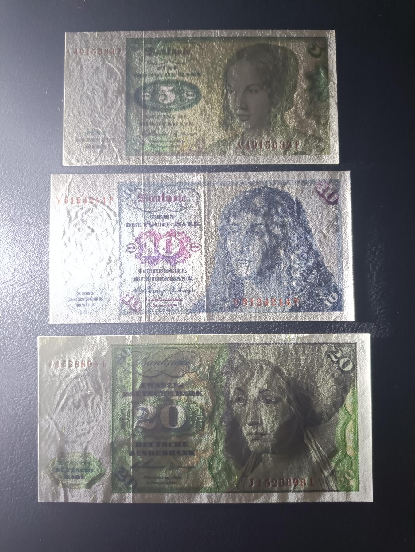 2025十月第一期（总195期），加量第一场~ 德国1960年5+10+20马克AUNC—UNC-，丢勒的画作，少见此版本首年份