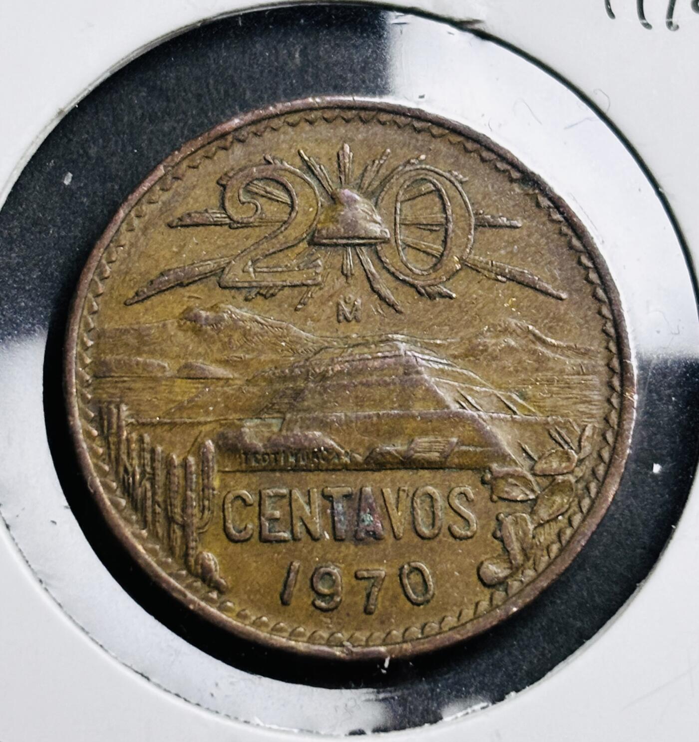 文馨钱币收藏第 274 场，批量银币，散币场 长期接收代拍品 1970 年墨西哥金字塔 20 分铜币