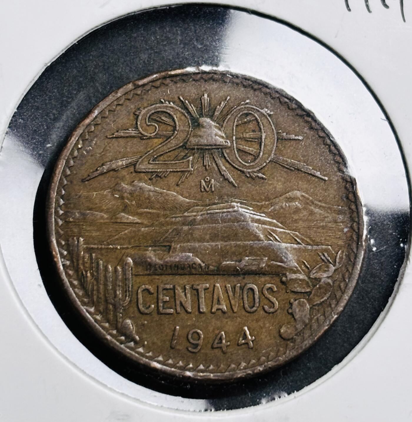文馨钱币收藏第 274 场，批量银币，散币场 长期接收代拍品 少见好品 1944 年墨西哥二战时期金字塔 20 分铜币
