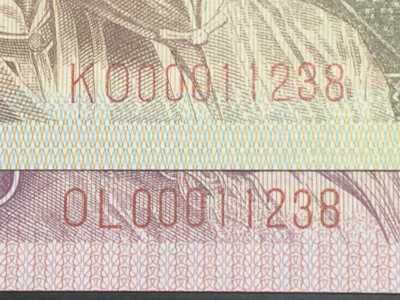 汇源轩收藏35期25.11.7 【双胞胎9同号  小司令号  小顺子 】8001，5   K0.0L   00011238     裸币2张，可遇不可求，喜欢的不要错过，绝品无斑。