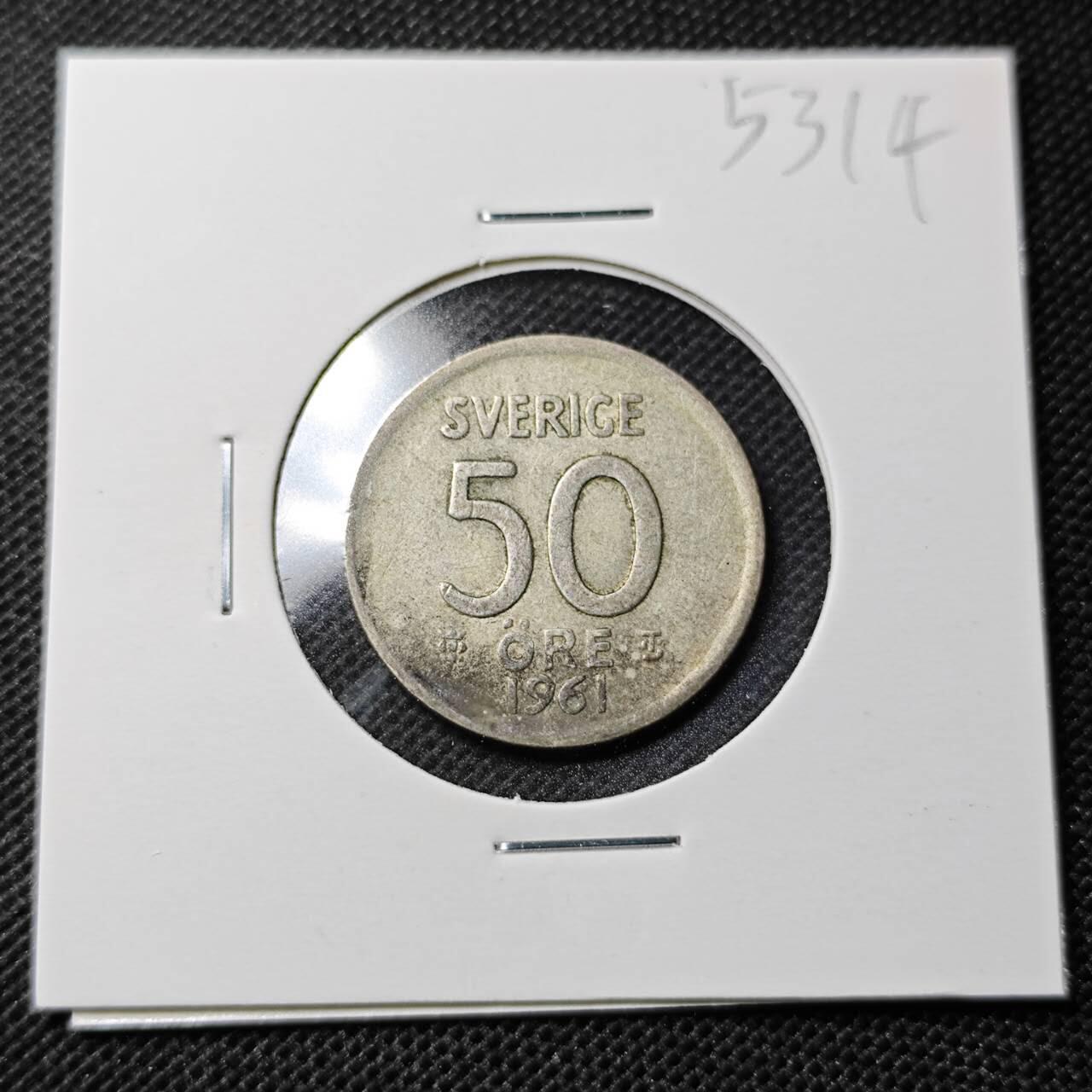 KK钱币收藏小铺 第353场 2月预留时间 周末发货  1961瑞典50欧尔银币