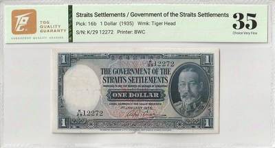 2025十月第一期（总195期），加量第一场~ - 英属海峡殖民地1935版1元TQG35分，二战期间日本占领时期特意的掠夺和销毁，导致此时期纸币较为稀有，乔治五世国王和老虎
