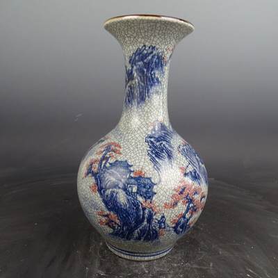 听雨轩 古玩杂相老物件专场 - 青花山水纹赏瓶
