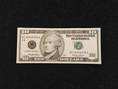 美国 1999年 首发年份 大头版 10美元 C区首发A冠 无47 UNC 微瑕（头像上一处纸张褶皱 见图三） - 美国 1999年 首发年份 大头版 10美元 C区首发A冠 无47 UNC 微瑕（头像上一处纸张褶皱 见图三）