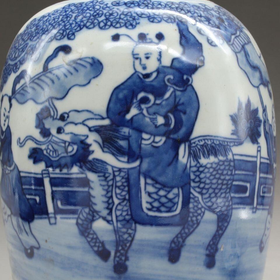 听雨轩 古玩杂相老物件专场 青花双圈款麒麟送子罐