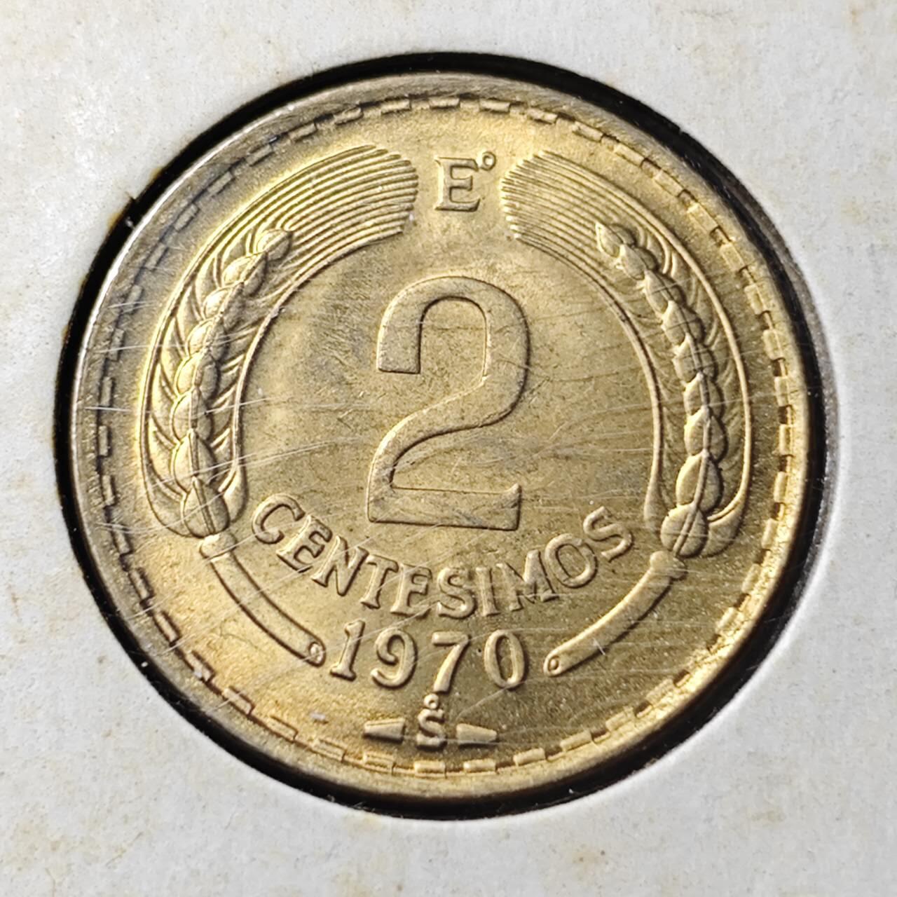 KK钱币收藏小铺 第352场 2月预留时间 周末发货  1970智利2分铜币 飞鹰 好品