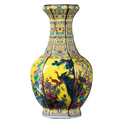 珐琅彩百花花鸟六方瓶 - 珐琅彩百花花鸟六方瓶