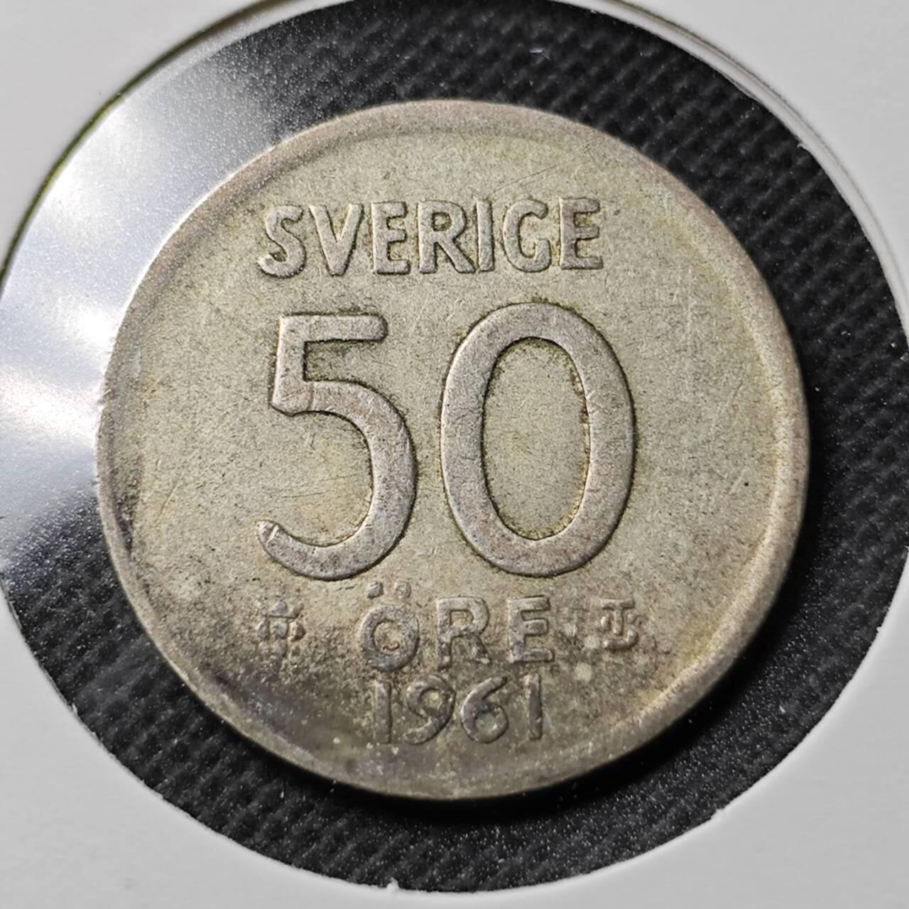 KK钱币收藏小铺 第353场 2月预留时间 周末发货  1961瑞典50欧尔银币
