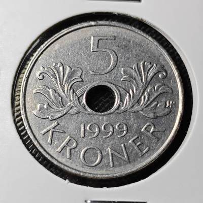 KK钱币收藏小铺 第353场 2月预留时间 周末发货 -  1999挪威5克朗