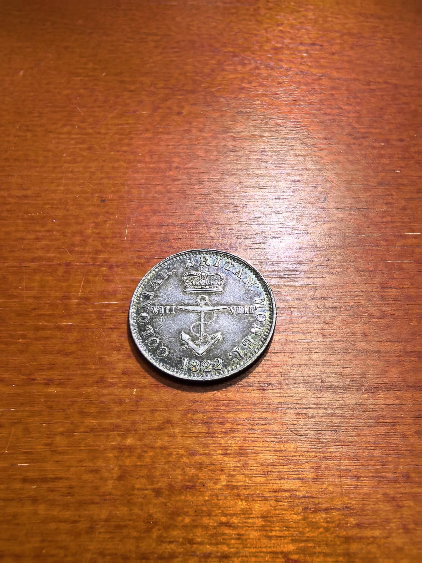 长老汇蛇年精选第五十六场拍卖 1822英属殖民地乔治四世1/4元银币，892银，相当于西班牙殖民地2里亚尔银币，好品，稀见