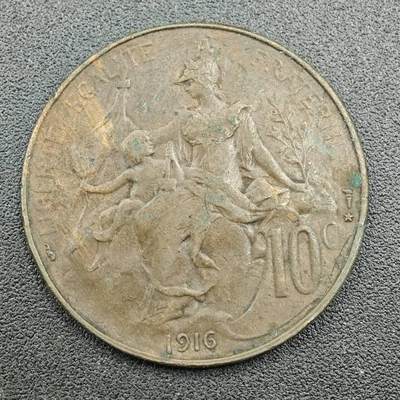 【淘币小摊】限时拍第七百五十八拍  国庆10连拍 老铜币场 外出13号发货 满百包邮可预留两周  周一统一发货  - 法国1916年10分铜币