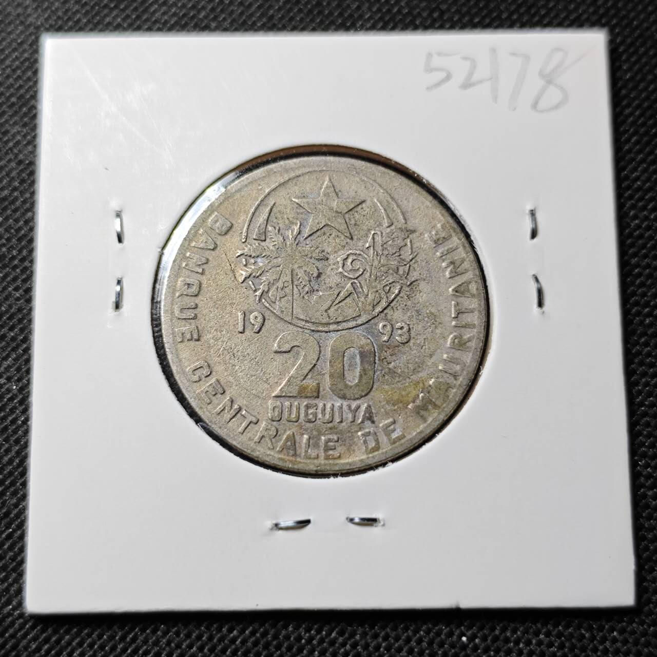 KK钱币收藏小铺 第352场 2月预留时间 周末发货  1993毛里塔尼亚20乌吉亚