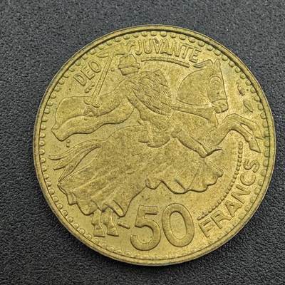 【淘币小摊】限时拍第七百五十八拍  国庆10连拍 老铜币场 外出13号发货 满百包邮可预留两周  周一统一发货  - 摩纳哥1950年50法郎铜币
