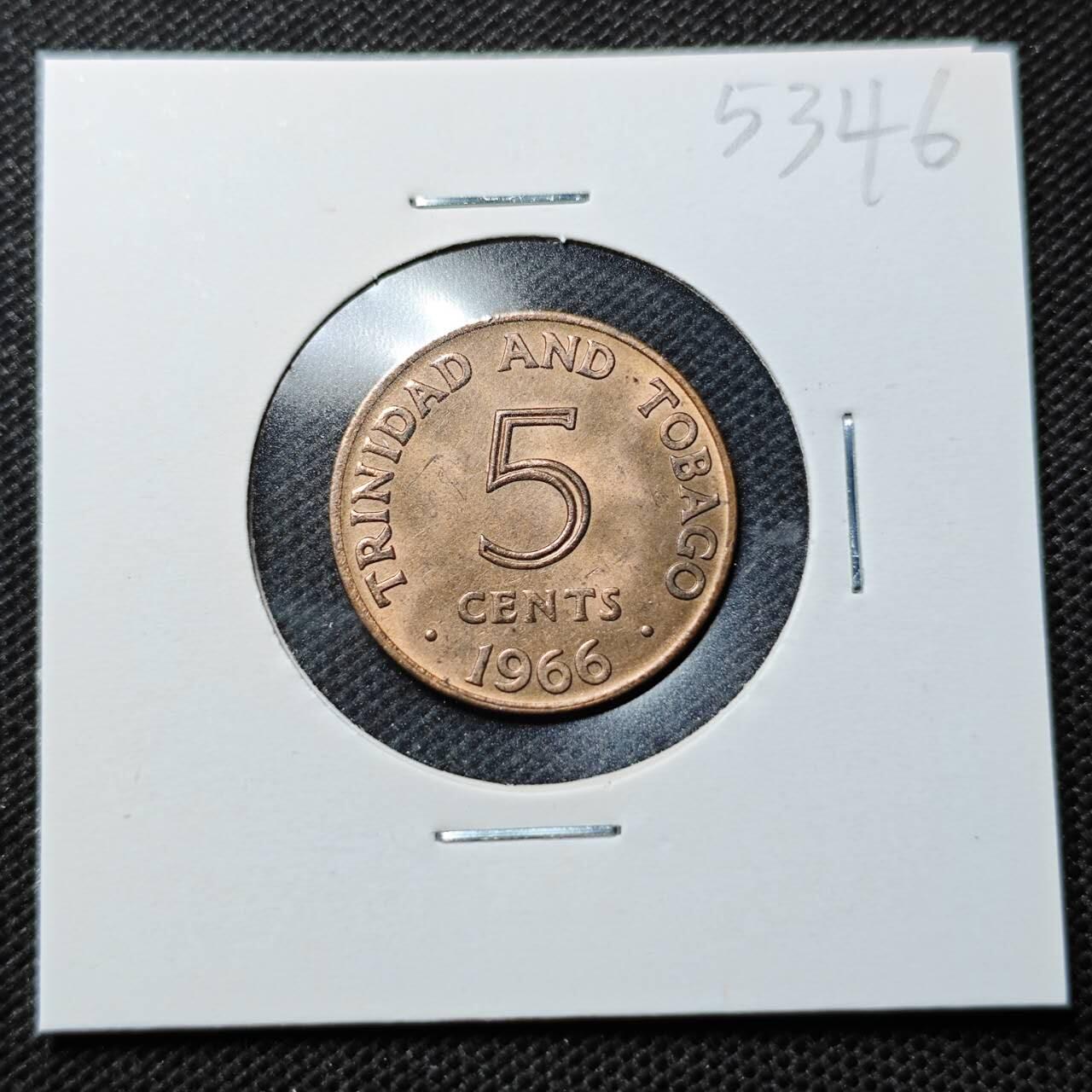 KK钱币收藏小铺 第353场 2月预留时间 周末发货  1966特立尼达和多巴哥5分铜币 好品