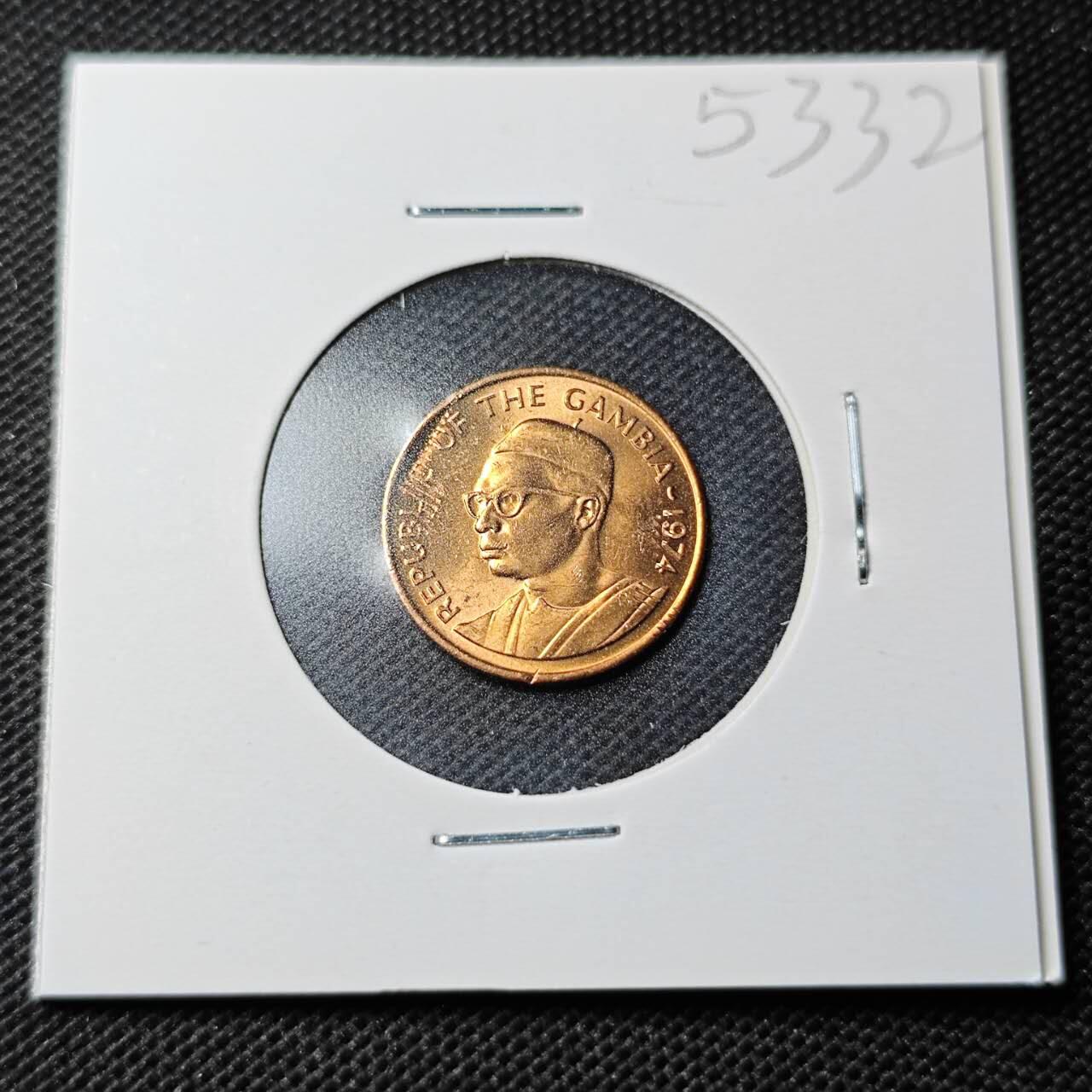 KK钱币收藏小铺 第353场 2月预留时间 周末发货  1974冈比亚1分铜币 好品