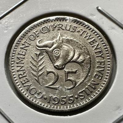 🌹外币初藏🌹🐯2025年第110场  每周二四六晚8️⃣点 接代拍 - 英属塞浦路斯1955年25米尔