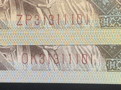 汇源轩收藏35期25.11.7 - 【双胞胎.倒影号 全小号 击鼓传花号  数三号  豹子身 】8001 ZP.OK  31311101  裸币2张，可遇不可求，喜欢的不要错过，绝品无斑。