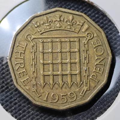 KK钱币收藏小铺 第353场 2月预留时间 周末发货 -  1959英国3便士铜币