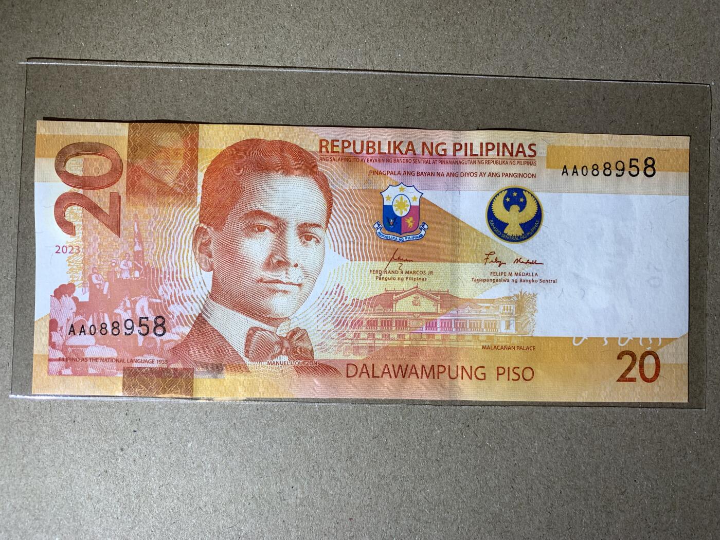 【礼羽收藏】🌏世界钱币拍卖第114期 【AA088958】全新UNC 2022年菲律宾20比索 AA首发冠 无347尾958 钻石号