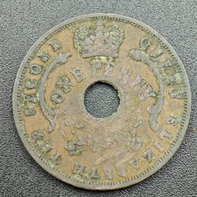 【淘币小摊】限时拍第七百五十八拍  国庆10连拍 老铜币场 外出13号发货 满百包邮可预留两周  周一统一发货  - 英属西非1957年伊丽莎白二世1便士铜币