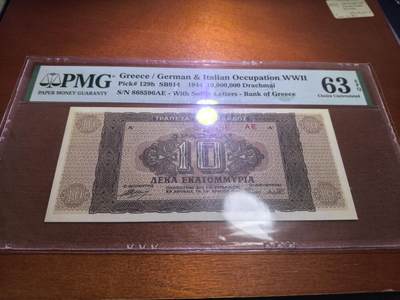 长老汇蛇年精选第五十七场拍卖 - 1944德意占领希腊发行的1千万德拉克马纸币，PMG 63，无47