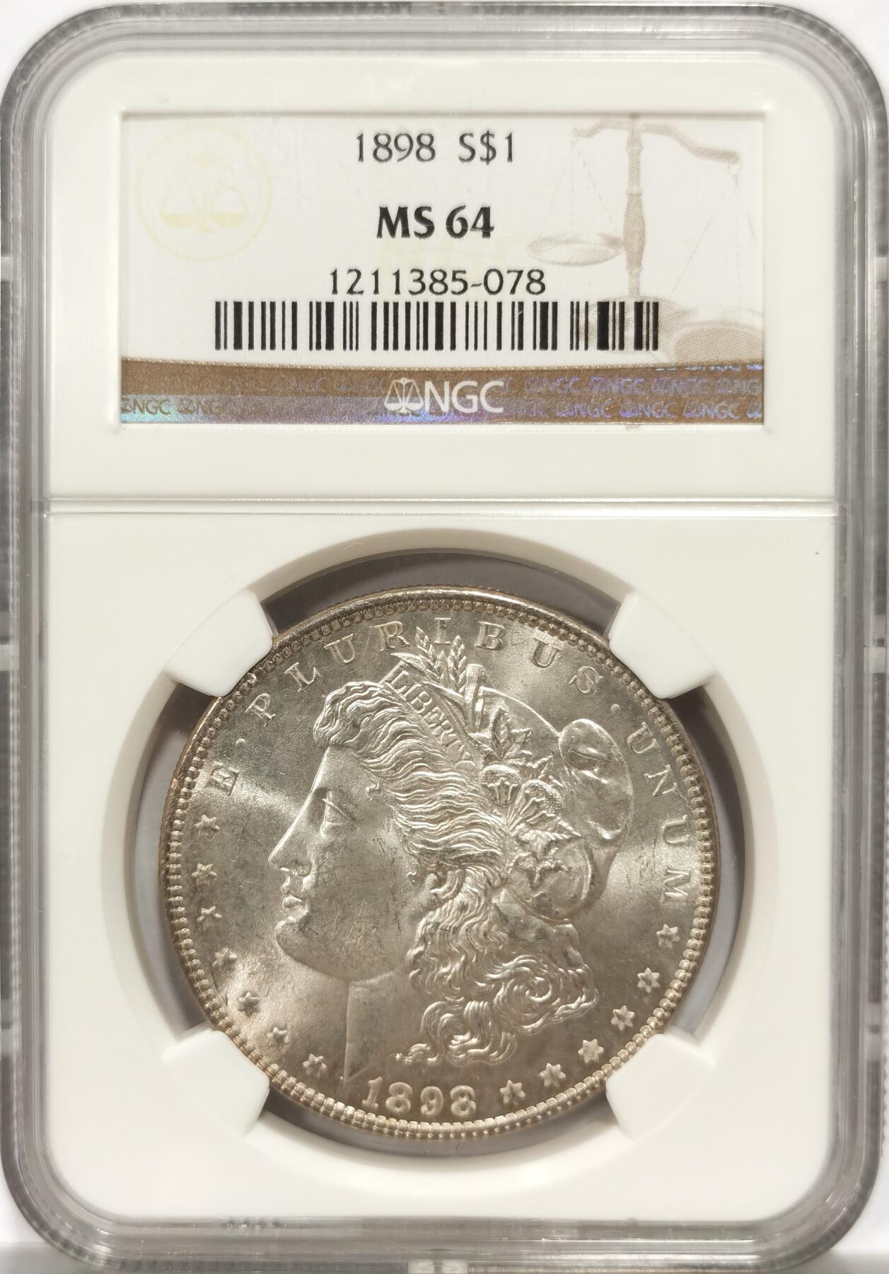 博洋堂世界钱币拍卖第142期（全场包邮） NGC MS64 美国1898摩根