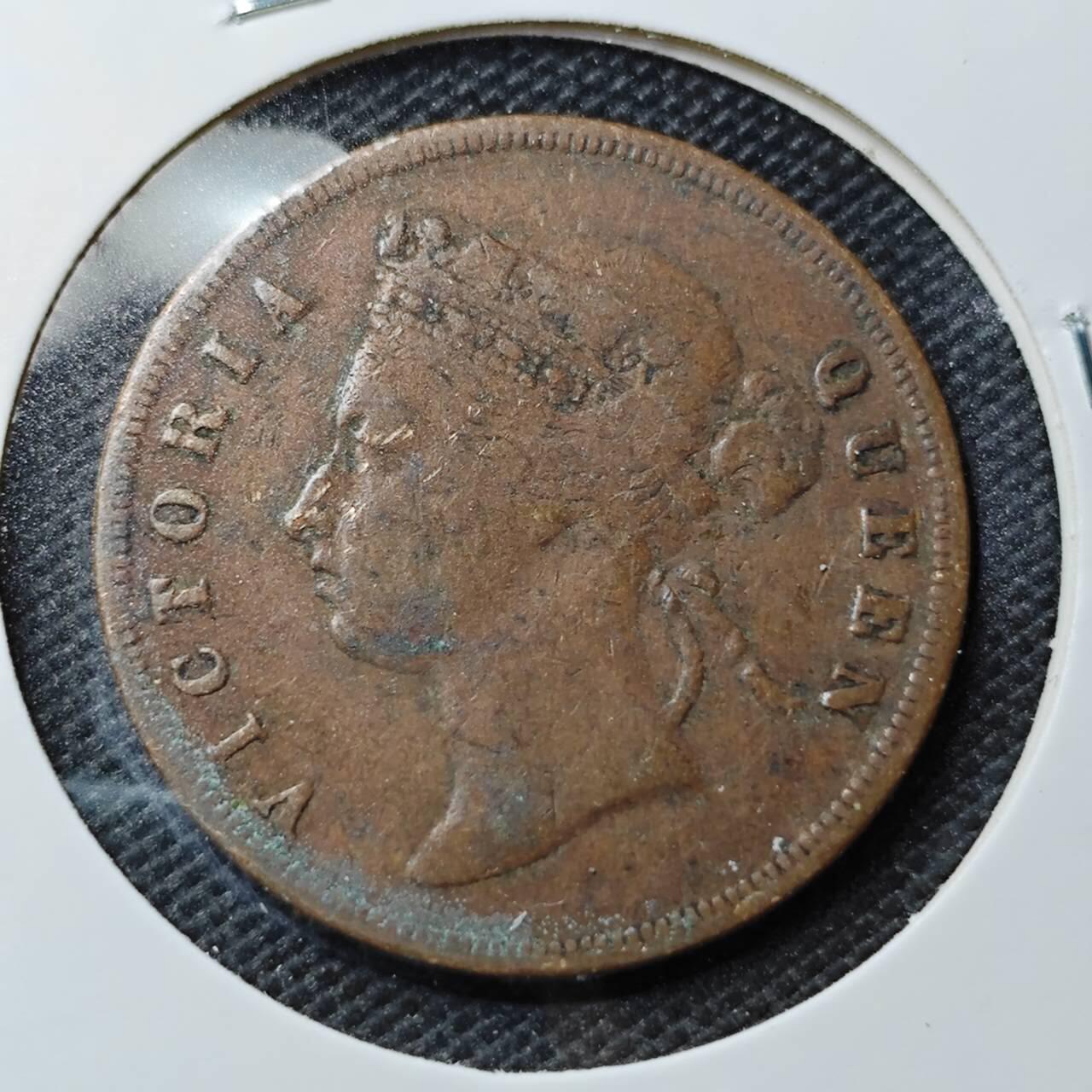 KK钱币收藏小铺 第354场 2月预留时间 周末发货  1876英属海峡1分铜币 维多利亚女王!