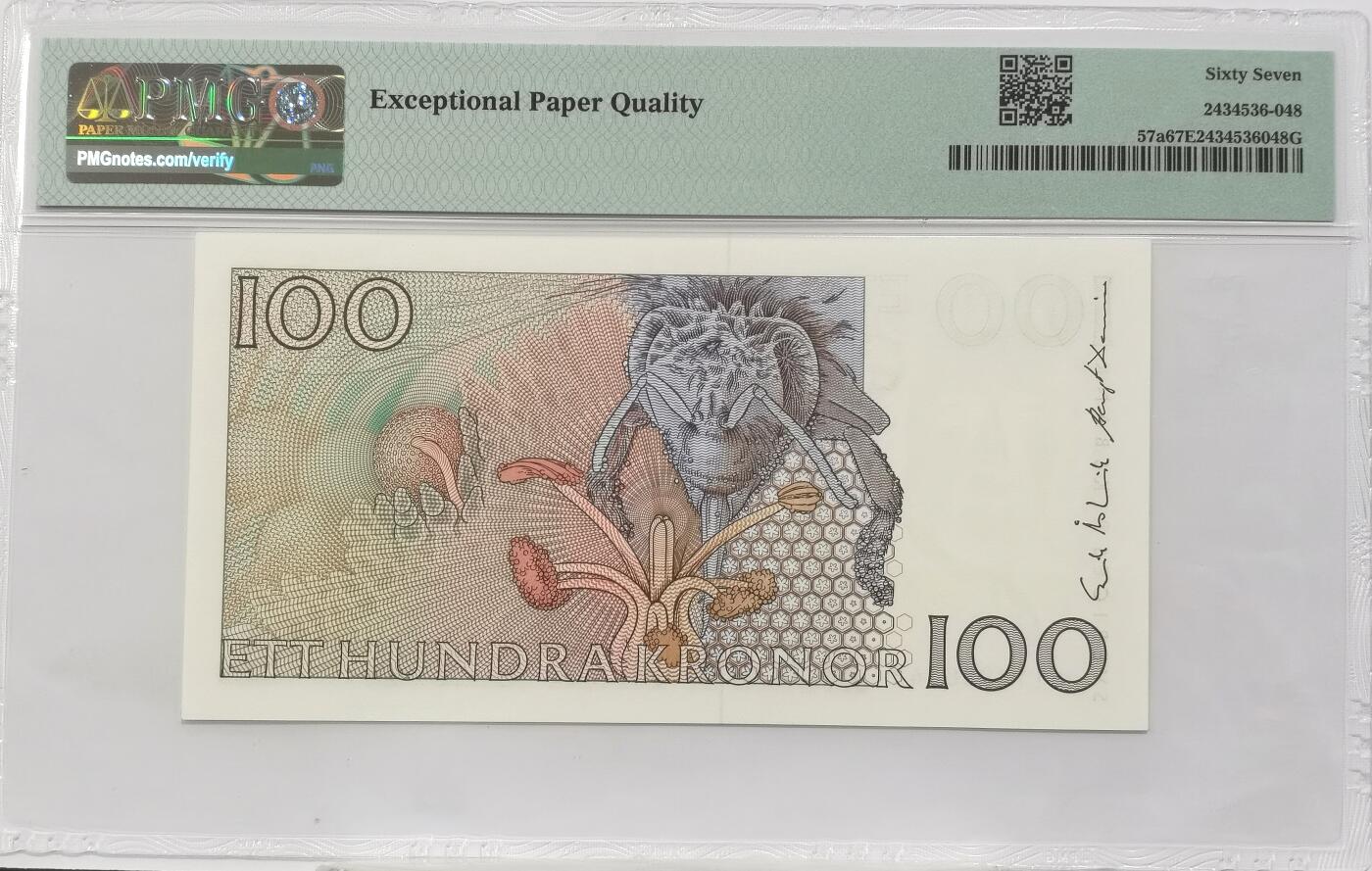 博洋堂世界钱币拍卖第142期（全场包邮） PMG 67EPQ 瑞典1986-92年100克朗 初版 植物学家林奈