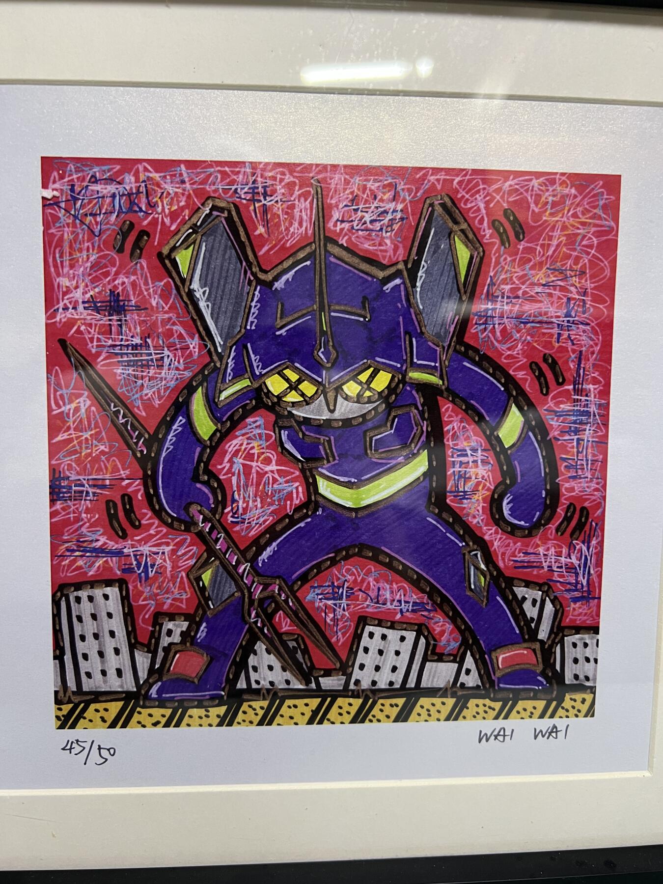 零元拍：歪歪亲笔签名 OWSON 系列作品装饰画《EVA》，已做装裱 合金相框尺寸25/25CM。因展品出展，镜框或亚克力可能有轻微划痕，介意勿拍