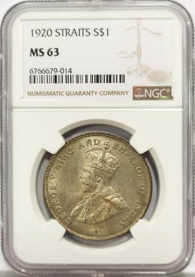 博洋堂世界钱币拍卖第142期（全场包邮） - NGC MS63 海峡银币1920年一元主币，稀有品种，流通充分，63分已经顶级了，越来越贵的品种！