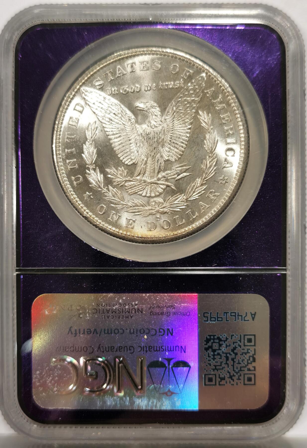 博洋堂世界钱币拍卖第142期（全场包邮） NGC MS67 美国1880-S摩根 麦稀奇首见蜜蜂紫色评级盒 67是摩根评级分水岭 相当稀有的收藏品