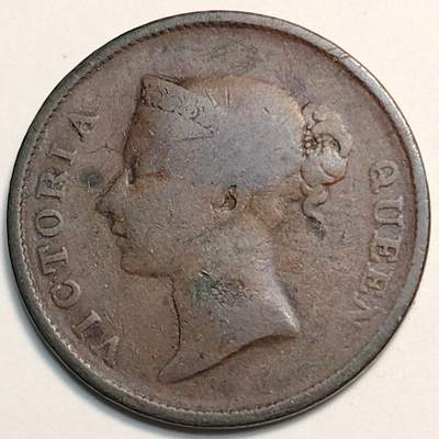 布加迪🐬～世界钱币(上海)🌾第 265 期 /  各国套币和散币 - 英属海峡殖民地东印度公司 1845年 1分 维多利亚女王头像 28mm