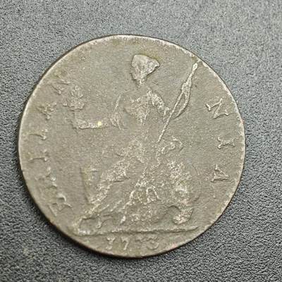 【淘币小摊】限时拍第七百五十八拍  国庆10连拍 老铜币场 外出13号发货 满百包邮可预留两周  周一统一发货  - 英国1773年乔治三世半便士铜币